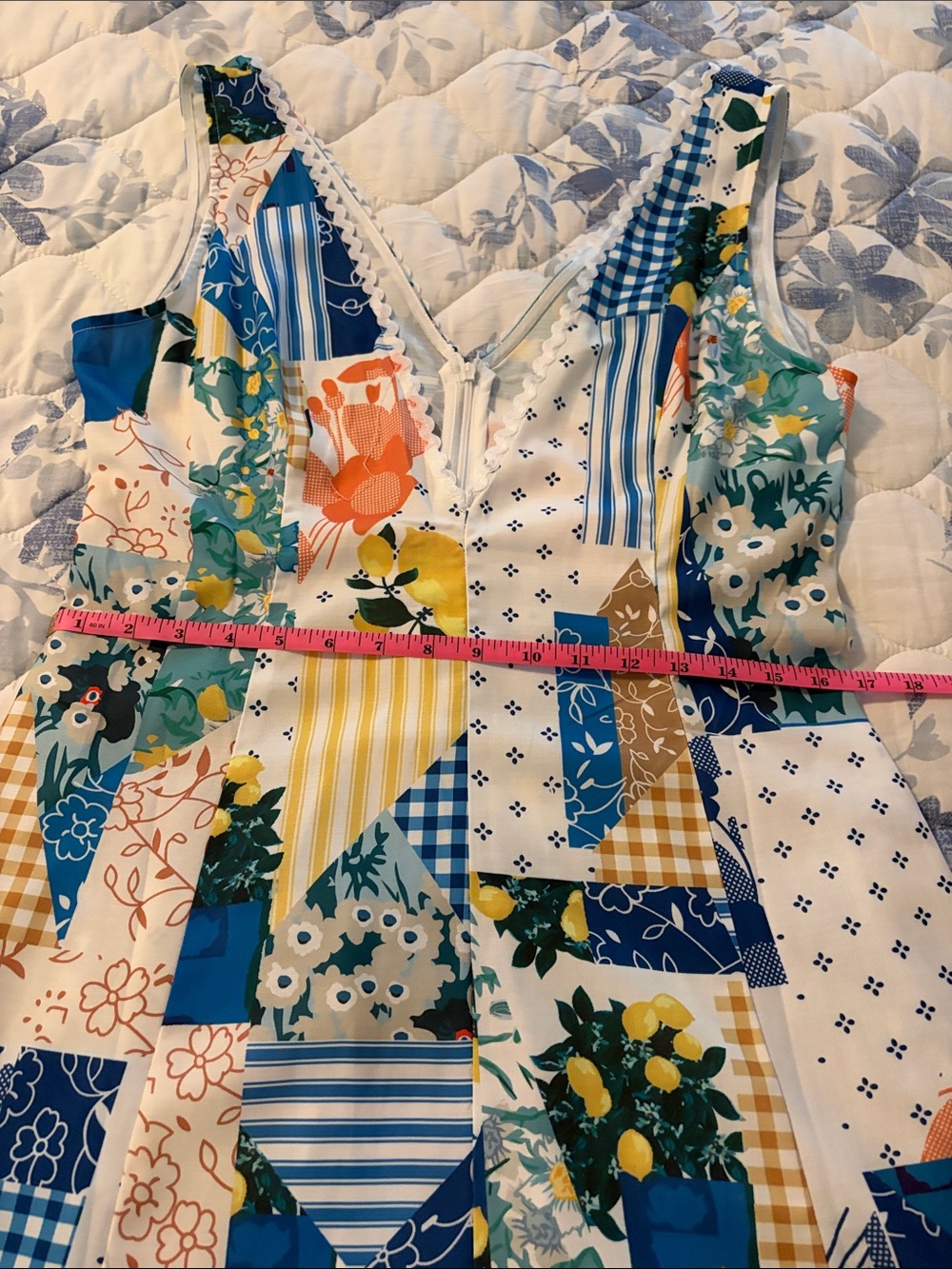 Commense Lemonade Patchwork  Maxi Dress - Blue, Yellow & White Deep-V neck - Picture 9 of 11